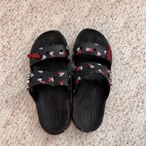 CROCS Black Minnie Mouse Slide Sandals with Red Accents